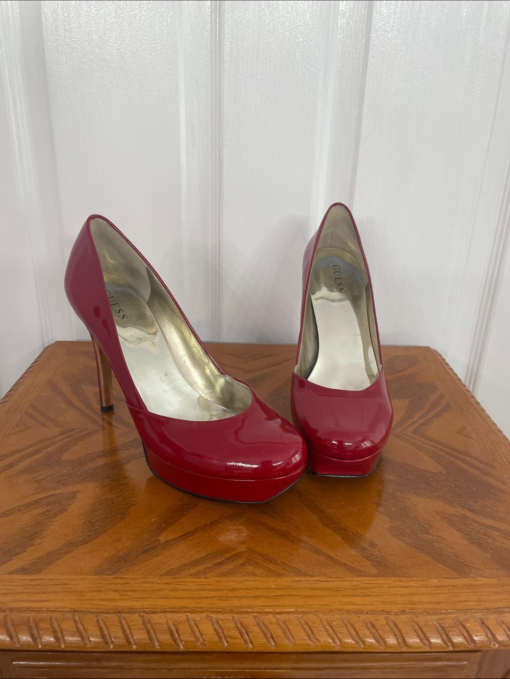 Guess Red Patent Platform Pumps with Stiletto Heel